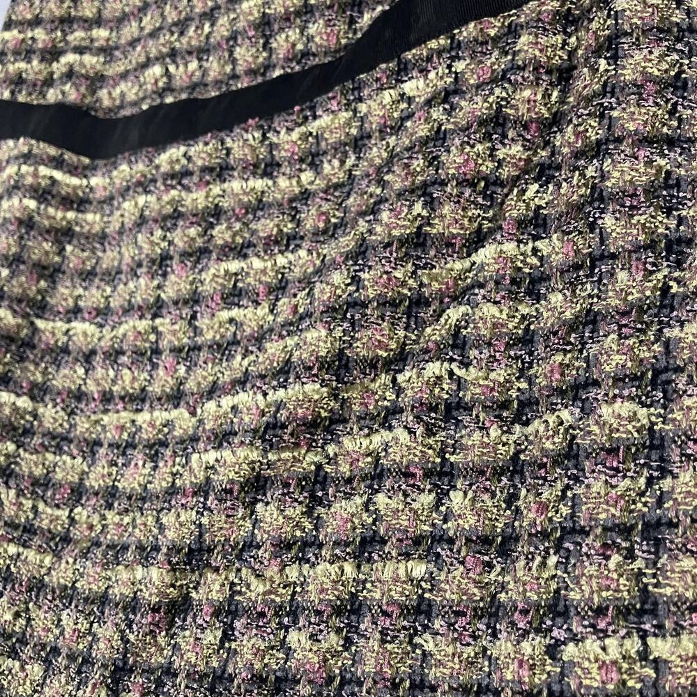 Bisou Bisou Skirt Womens 6 Black Pink Green Tweed Boucle Mini Fringe Lined‎ - Picture 2 of 10